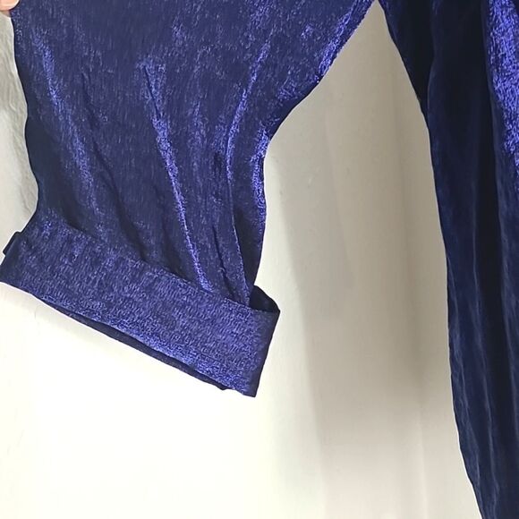 Sara Michelle Metallic Dark Blue Blouse, 5 Brandenburg Button Fasteners,Size 1X - Picture 4 of 7